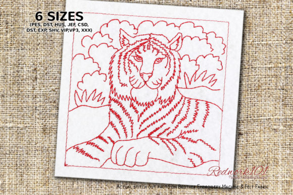 Reviewing the Striped Tiger Sitting on Grass Redwork
